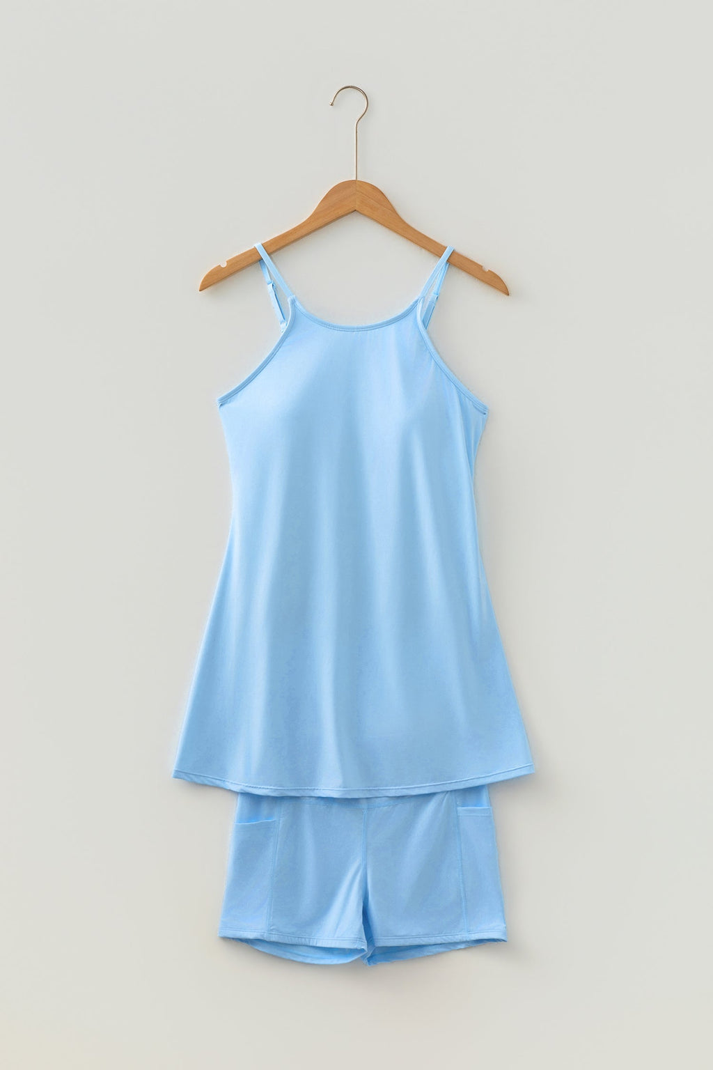 Solid Tunic Tank Dress & Shorts Athletic Set