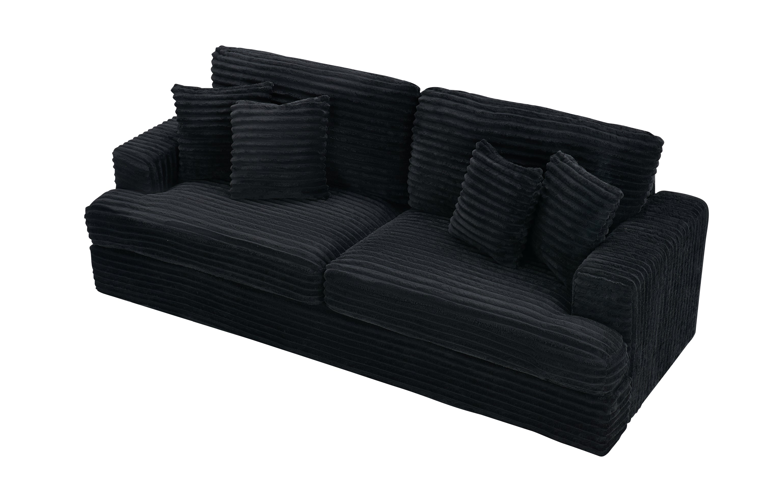 79.3 'long, corduroy sofa with 4 matching pillows, stylish design spacious and comfortable 3-seater sofa suitable for modern living room, black