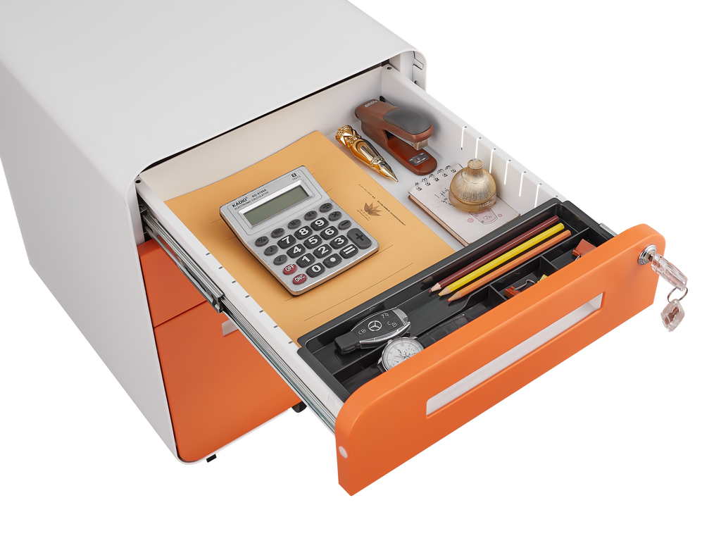 Rounded 3 drawer mobile filing cabinet, multifunctional legal/letter/A4 file storage cabinet, 5-wheel design anti tilt cold-rolled steel, with pencil storage box,