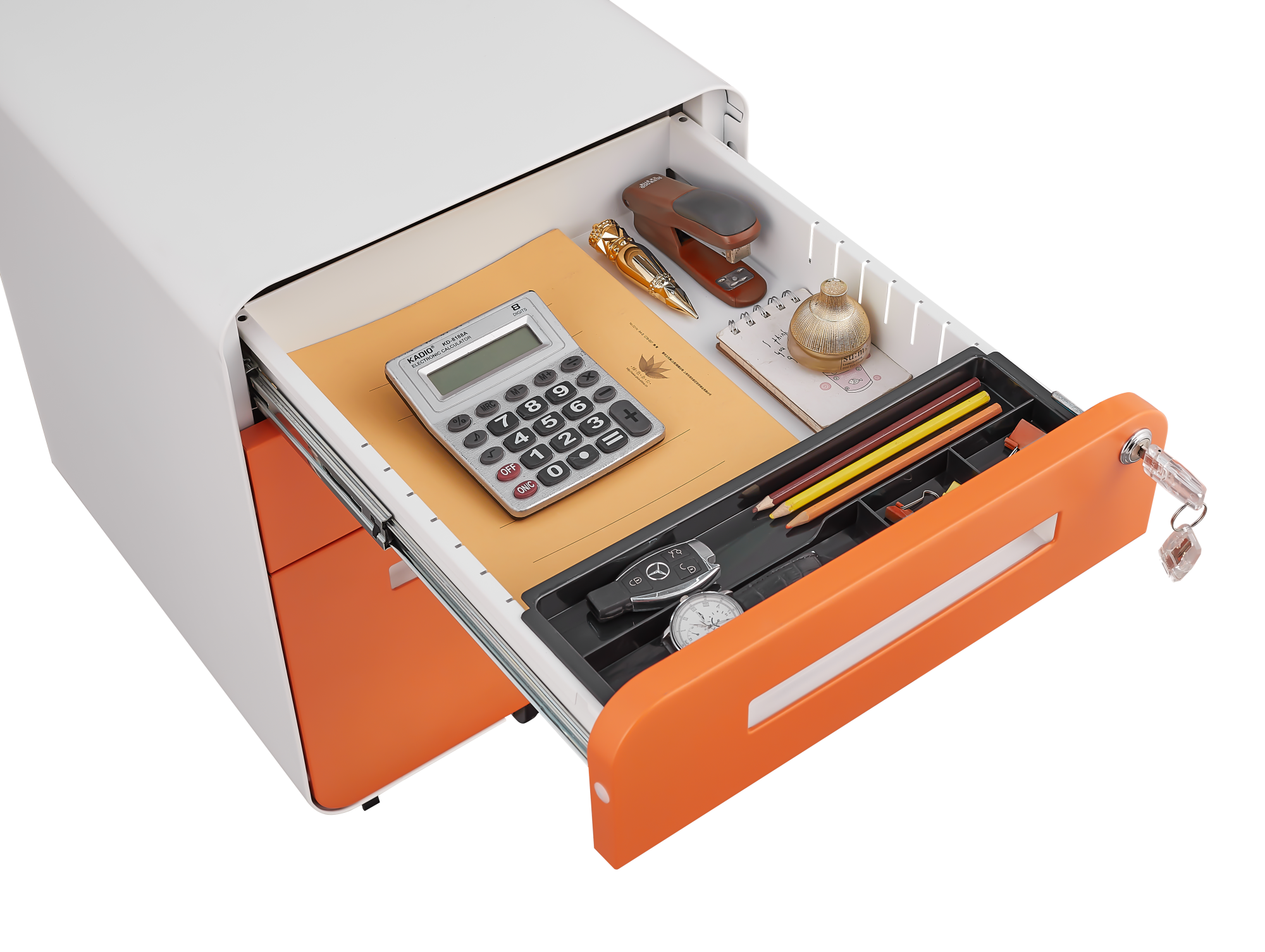 Rounded 3 drawer mobile filing cabinet, multifunctional legal/letter/A4 file storage cabinet, 5-wheel design anti tilt cold-rolled steel, with pencil storage box,