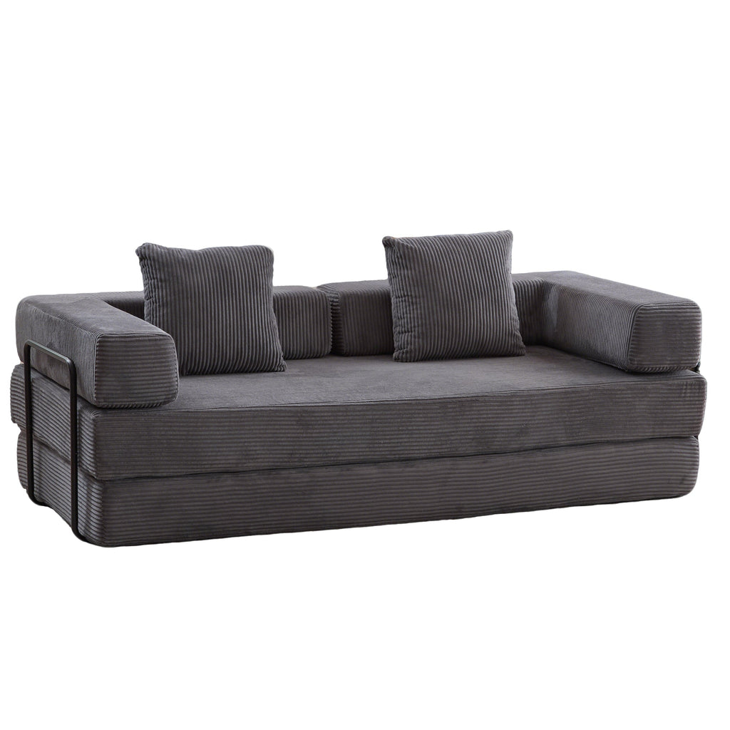 Floor Couch,Compression Sofa,Convertible Floor Sofa Bed-with Pillow Back Support Armrest,Comfy Futon Couch Lounge Sleeper Bed,Corduroy Fabric,for Living Room Bedroom (dark grey)