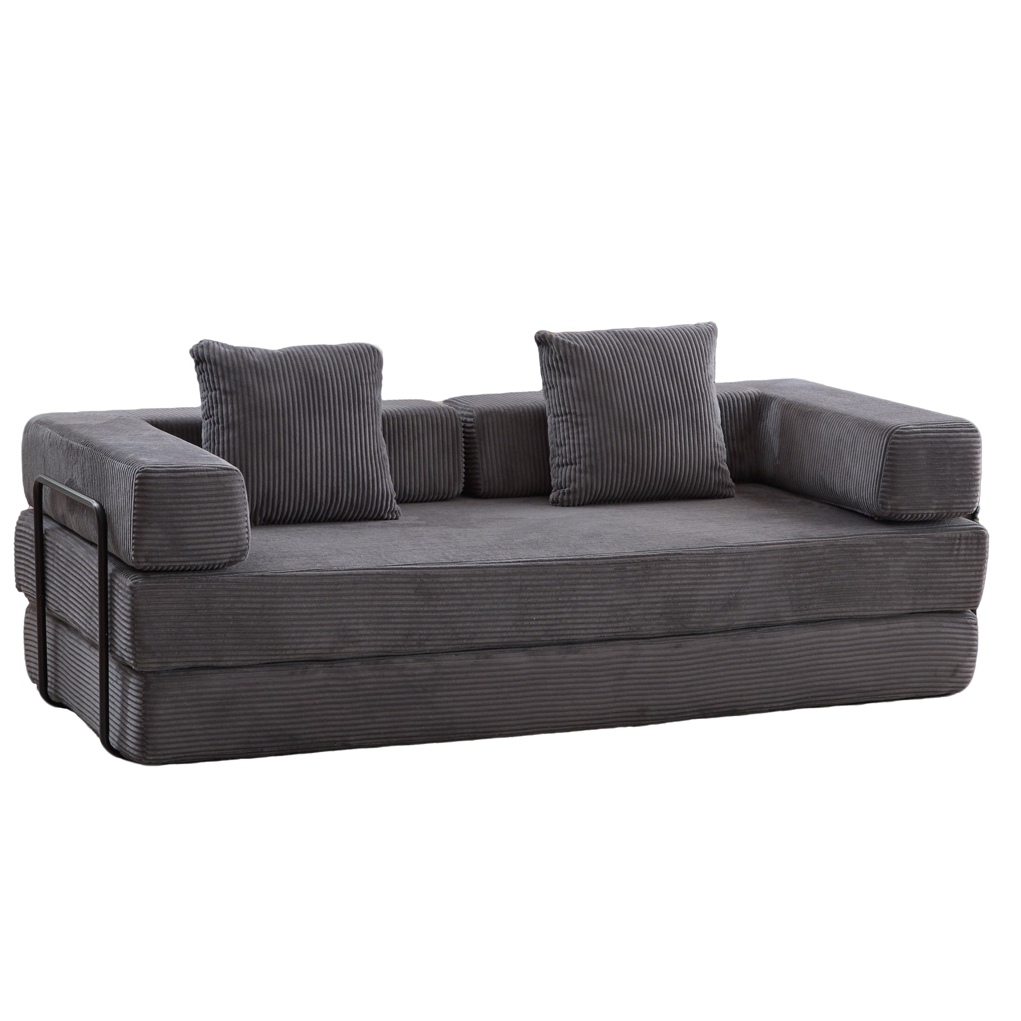 Floor Couch,Compression Sofa,Convertible Floor Sofa Bed-with Pillow Back Support Armrest,Comfy Futon Couch Lounge Sleeper Bed,Corduroy Fabric,for Living Room Bedroom (dark grey)