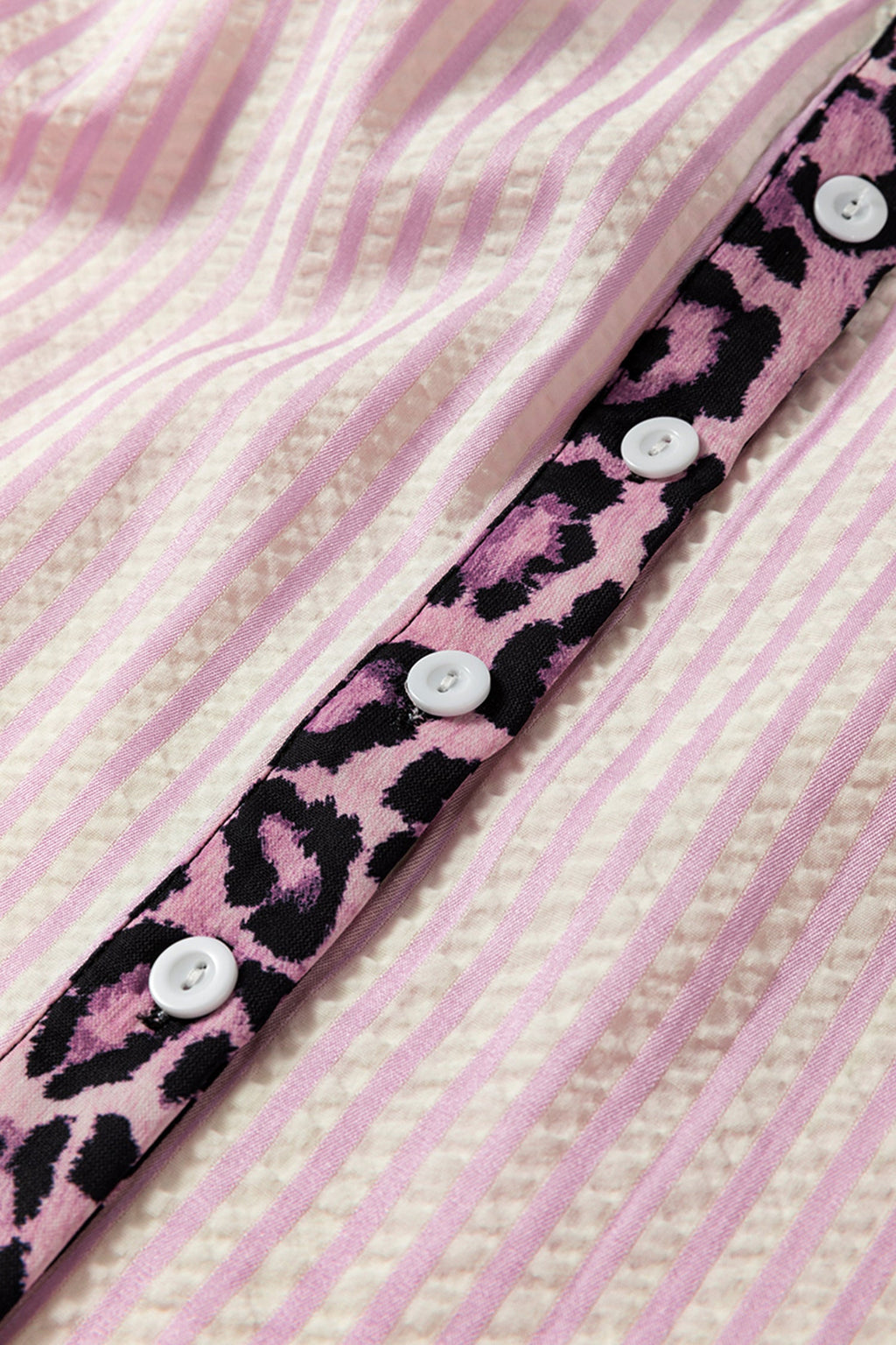 Stripe Leopard Patchwork Long Sleeve Shirt