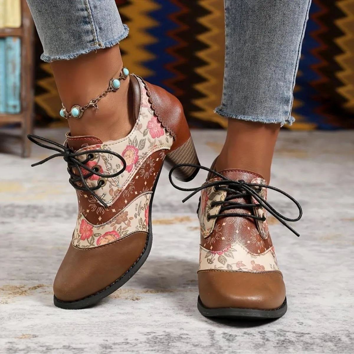Point Toe Block Heels Ankle Boots