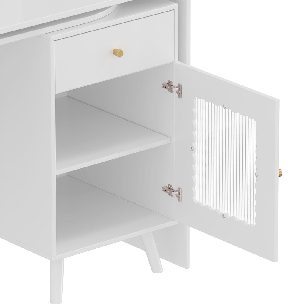 Computer Desk with 90 Degree Rotating Desktop, 43x70 Inch Office Desk with Storage Drawer and Cabinets, Gaming Desk with Shelves, Writing Desk for Study, Work Desk for Home Office Bedroom Living Room