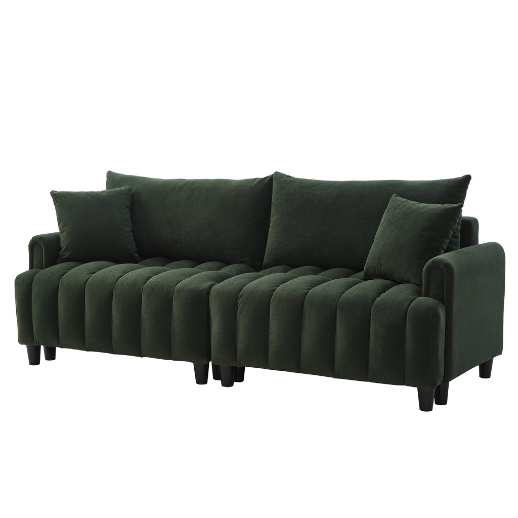 83'' Futon Sofa Bed, Polyester Fabric Comfy Futon Couch Bed with 2 Square Pillows, Convertible Sleeper Sofa with Adjustable Backrest,  Modern Loveseat Sleeper for Living Room, Dark Green