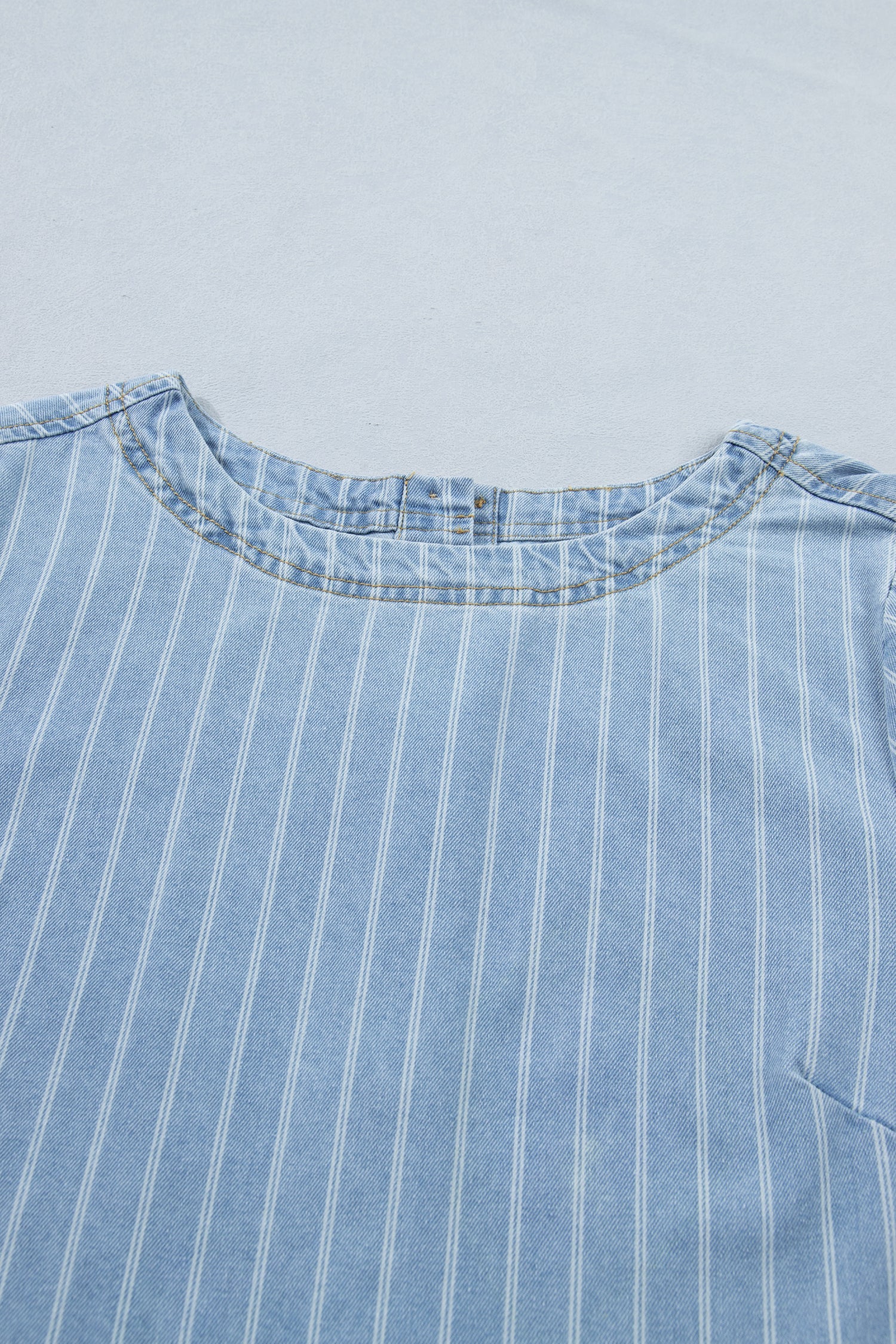 Stripe Denim Buttoned Back Mini T-Shirt Dress