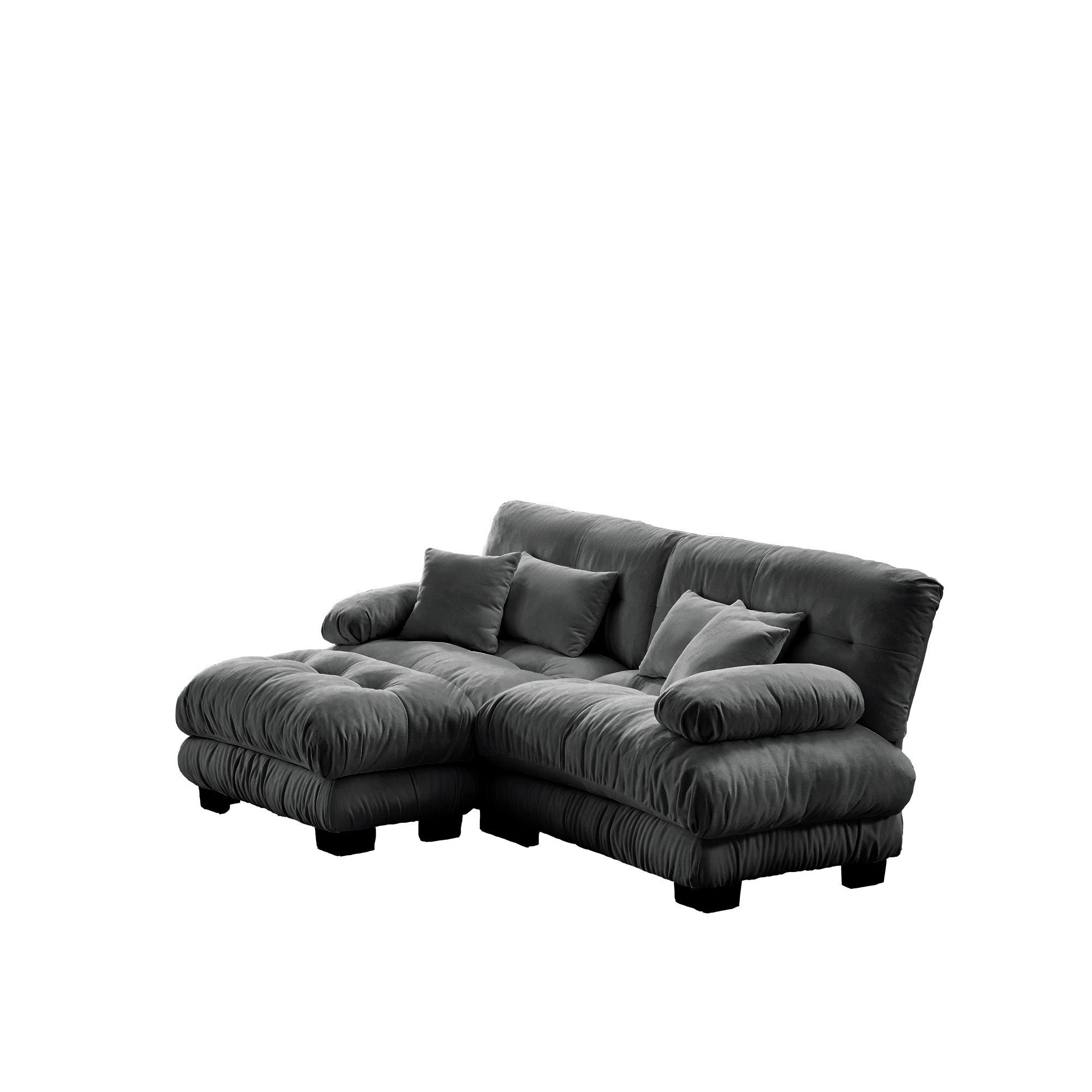Cloud Couch Sectional Sofa for Living Room, Chenille 2 Seater Sofa with 2 Lumbar pillows and 2 throw pillows , Upholstered Wide Arm Sofa with Convertible Ottoman,Chenille Gray