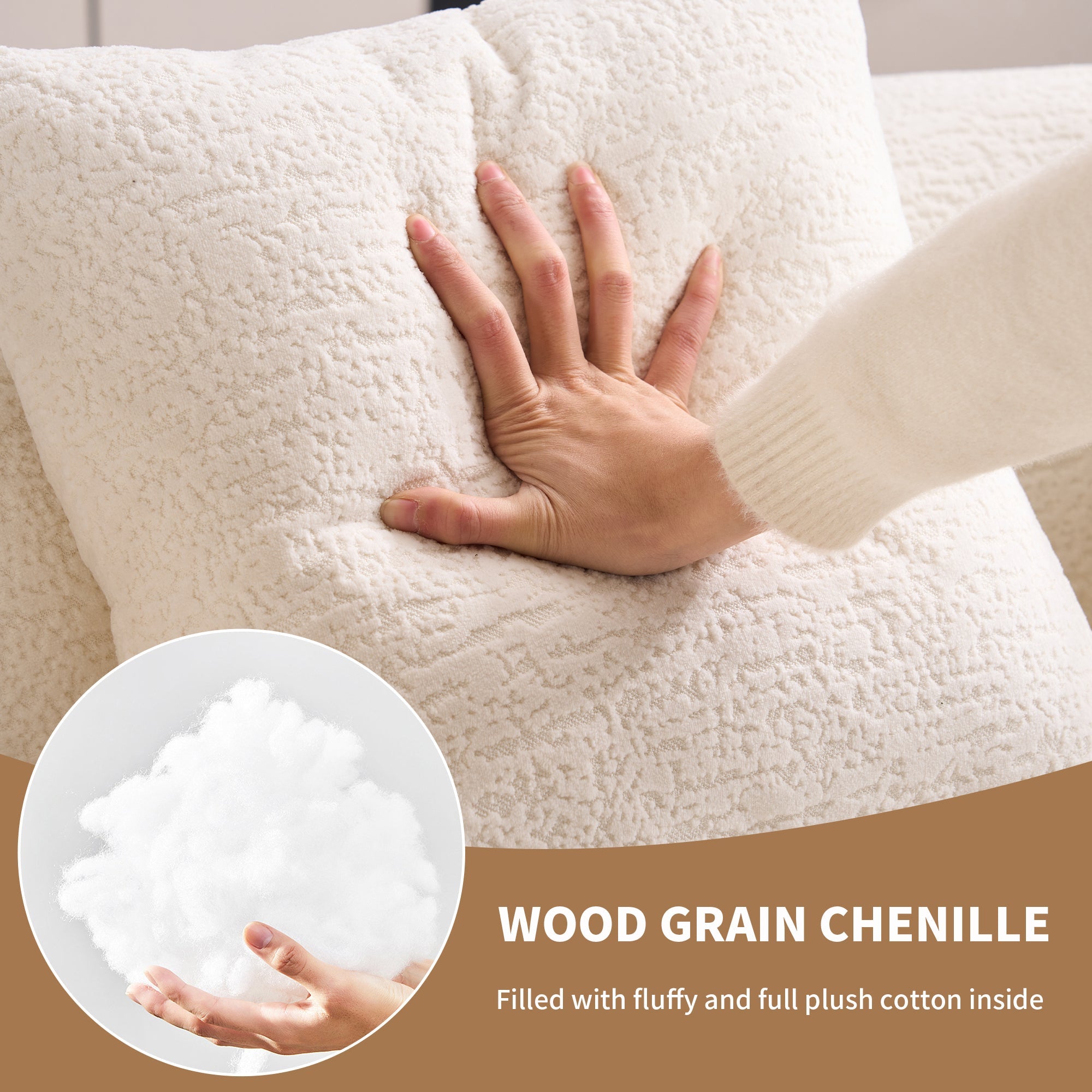 LY-025S Loveseat Sofa with Wood Grain Chenille Fabric, Cloud White High-Density Sponge Couch, Compact Design for Small Spaces