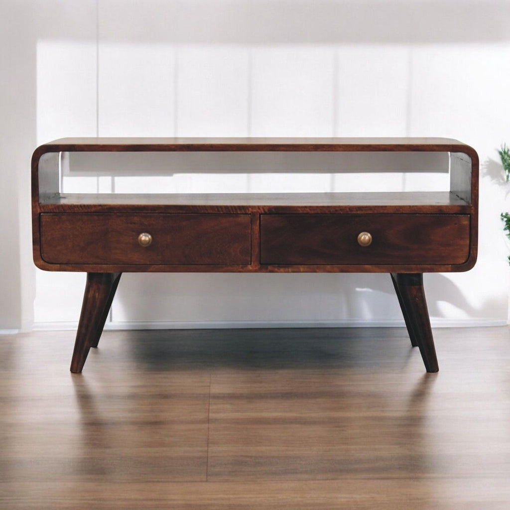 Solid Wood Curved Media Unit