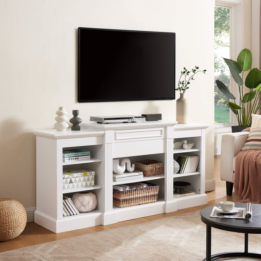 Media Console Table with Large Storage Cabinet, Modern TV Media Entertaionment Stand, White, 65.75'W*17'D*32.48'H