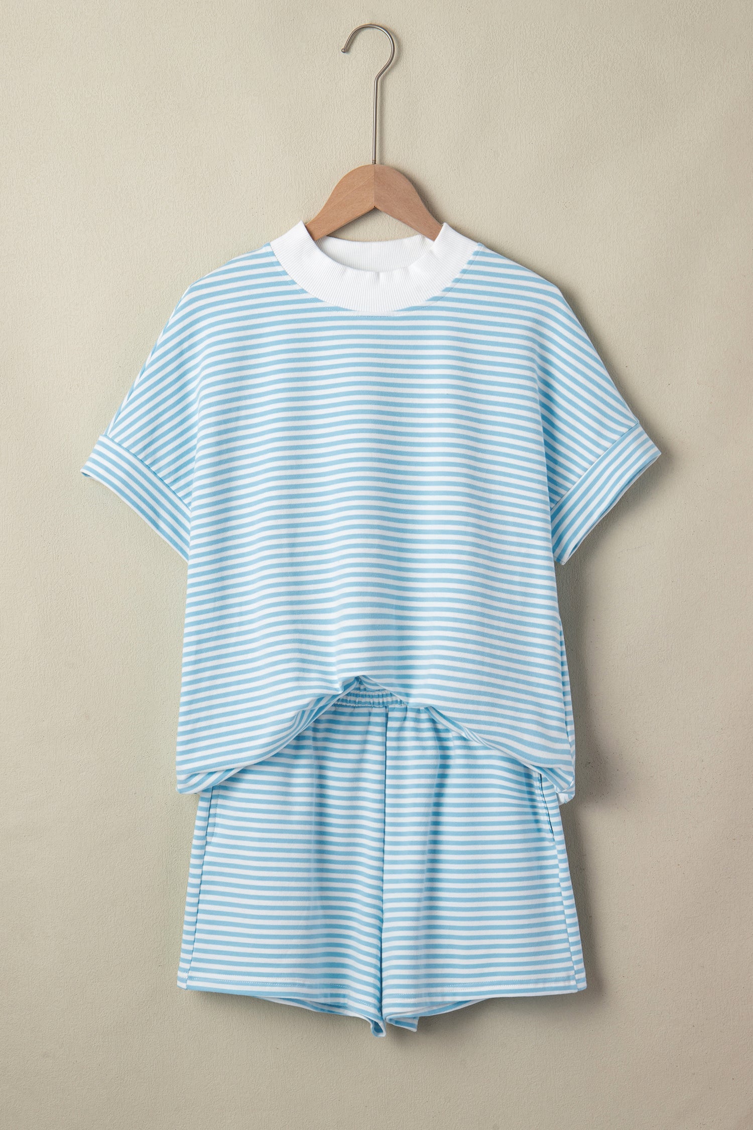 Stripe Contrast Mock Neck Tee & Shorts Set