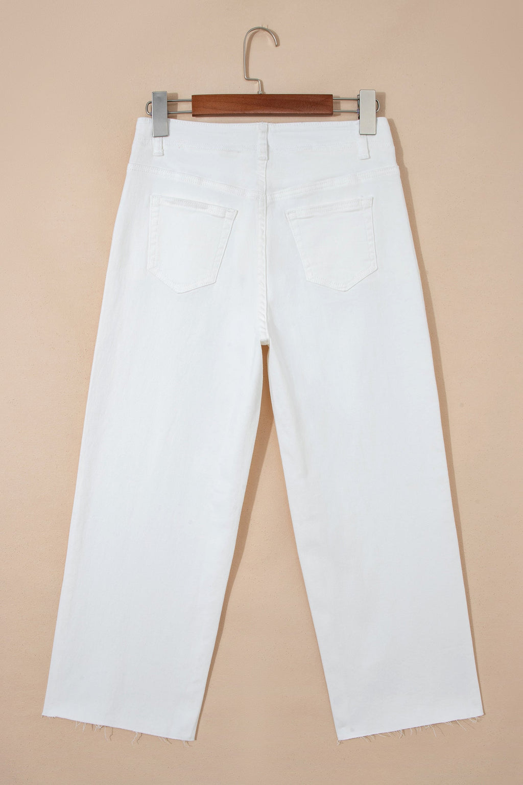 Solid Raw Hem Cropped Straight Leg Jeans
