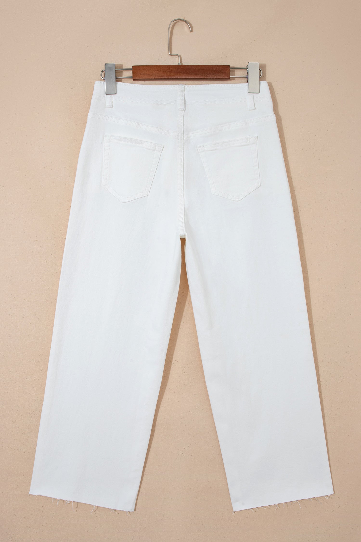 Solid Raw Hem Cropped Straight Leg Jeans