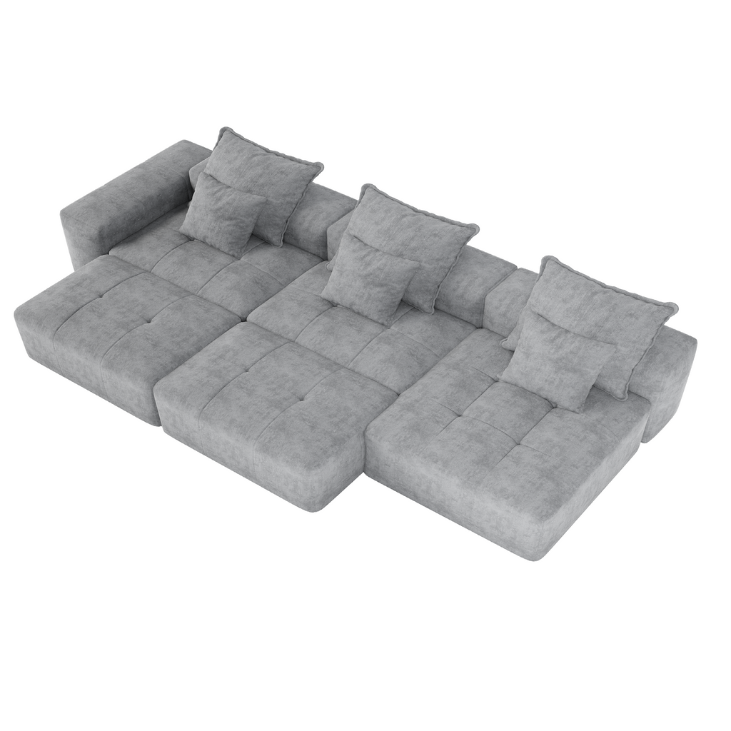 Modern Oversized Modular Sectional Sofa,Sparkling Chenille Fabric Soft Cushion Sofa with 6 Pillows,6 PCS DIY Combination Tufted Sofa,No Assembly Required,GREY