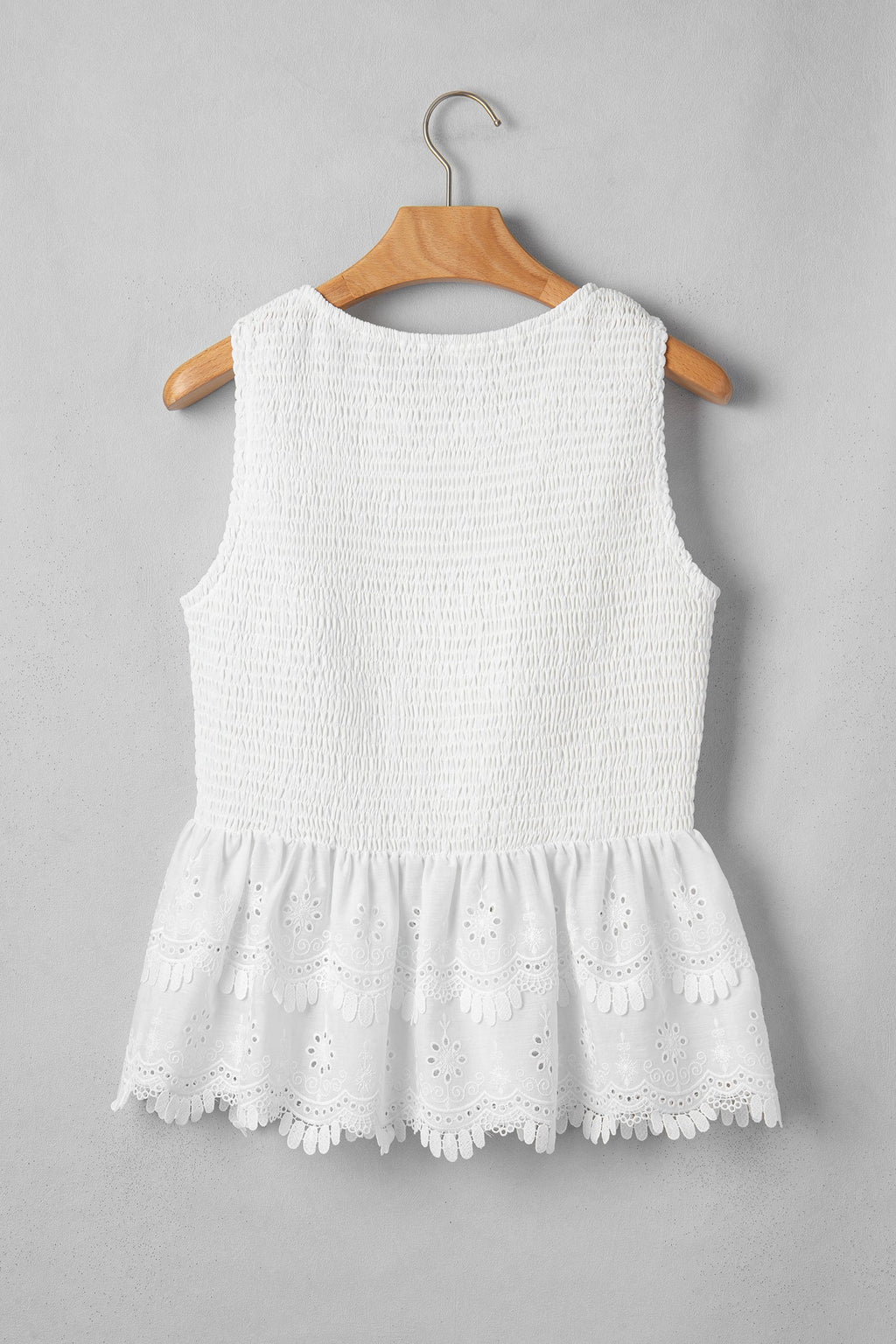 Smocked Lace Sleeveless Peplum Top