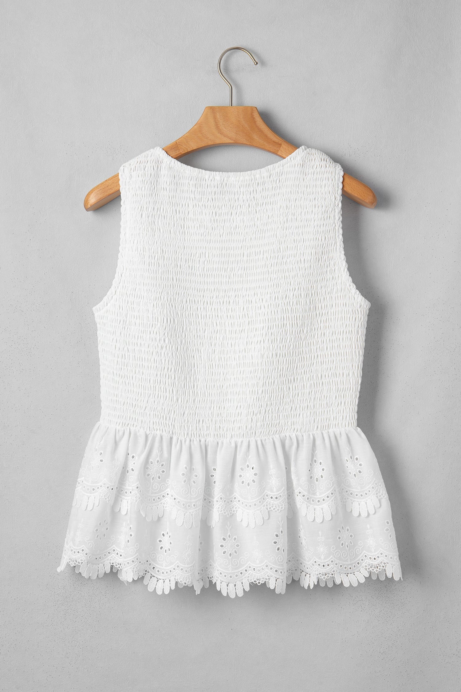 Smocked Lace Sleeveless Peplum Top