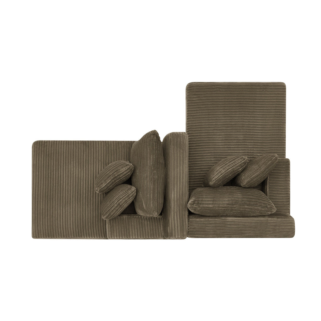 Two-seater lazy sofa lounge chair,Compressed sofa no assembly required, made of velvet fabric, fluffy modern lounge chair, used for indoor living rooms and bedrooms-Brown