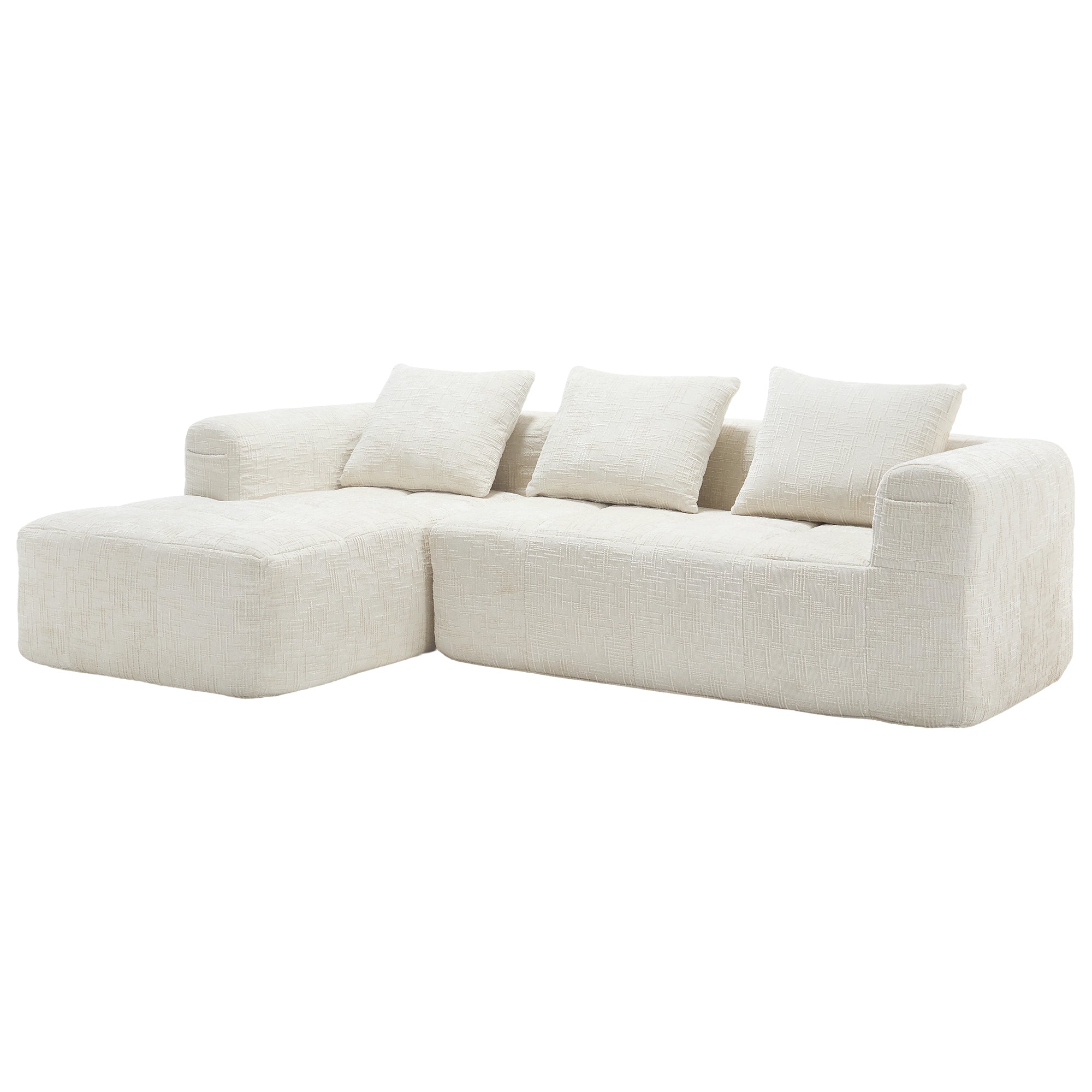 UNITED WE WIN 98.42-inch modular sectional sofa, modern modular L-shaped sofa with chaise longue, equipped with small side pockets and free of compression during installation.