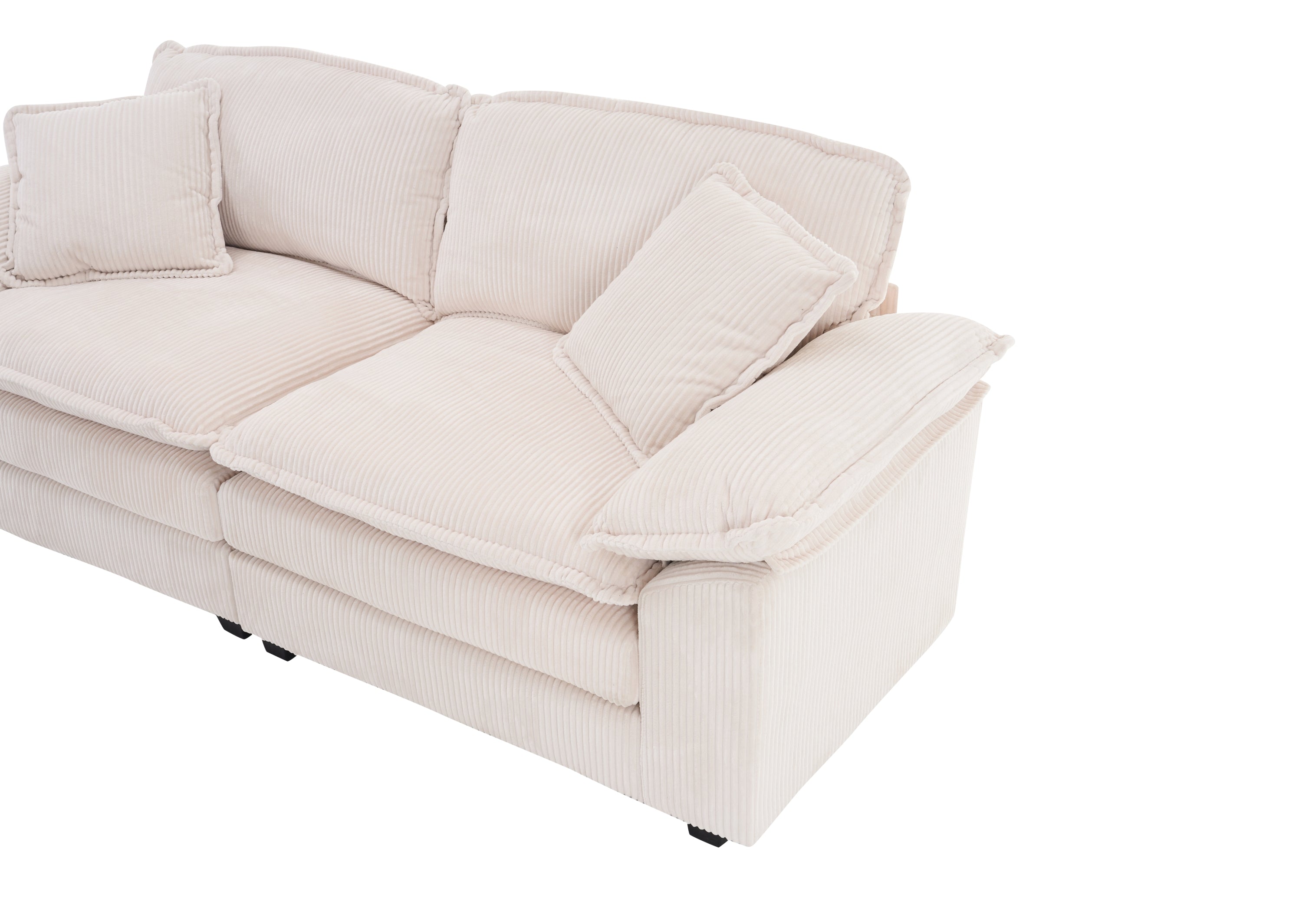 Corduroy 2-seats sofa With 2 back pillows,2 toss pillows and two ottoman,Comfy Sofa- Deep Seat Couch for Living Room,White