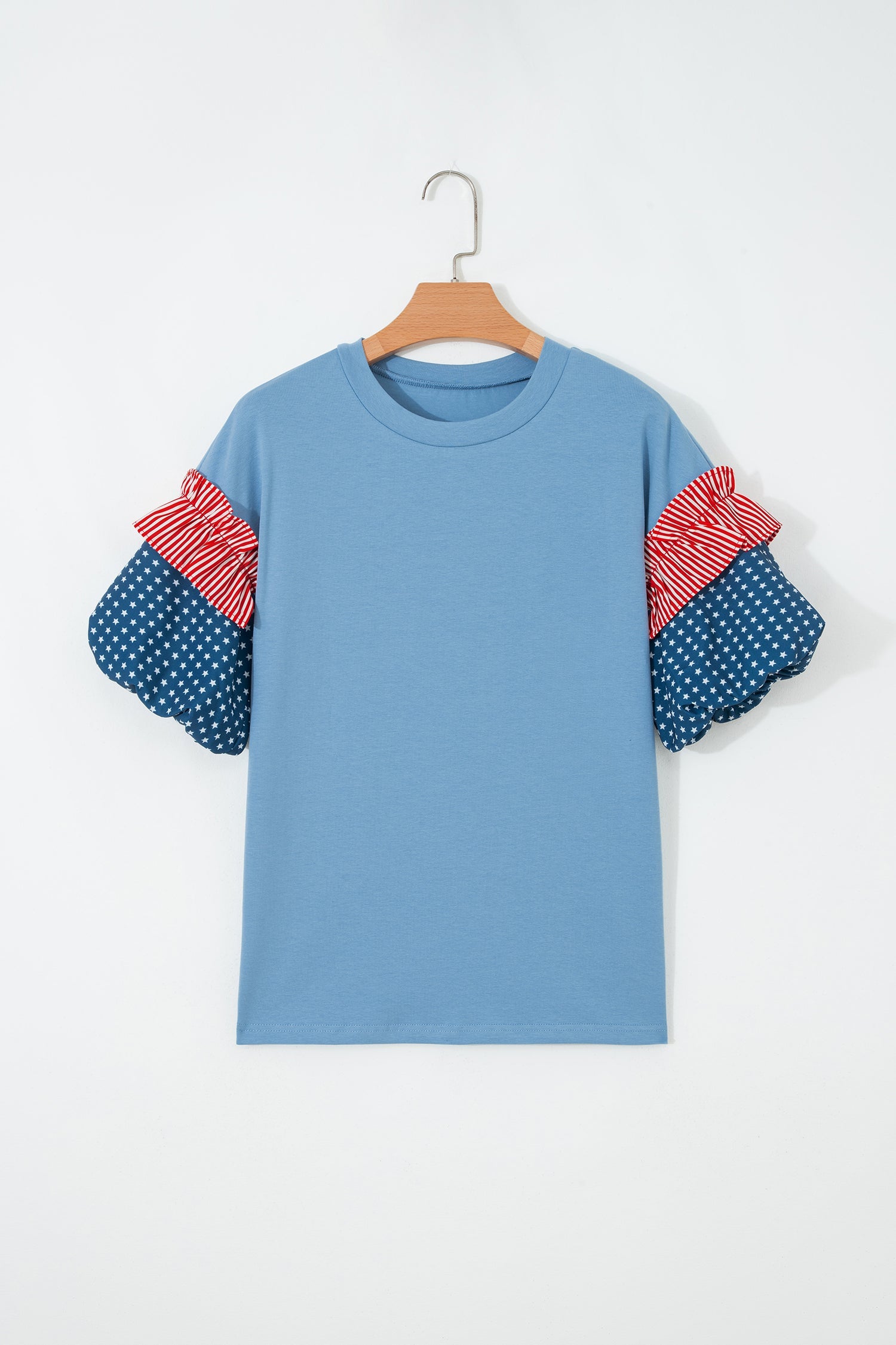 Stars & Stripe Patchwork Short Puff Sleeve Top