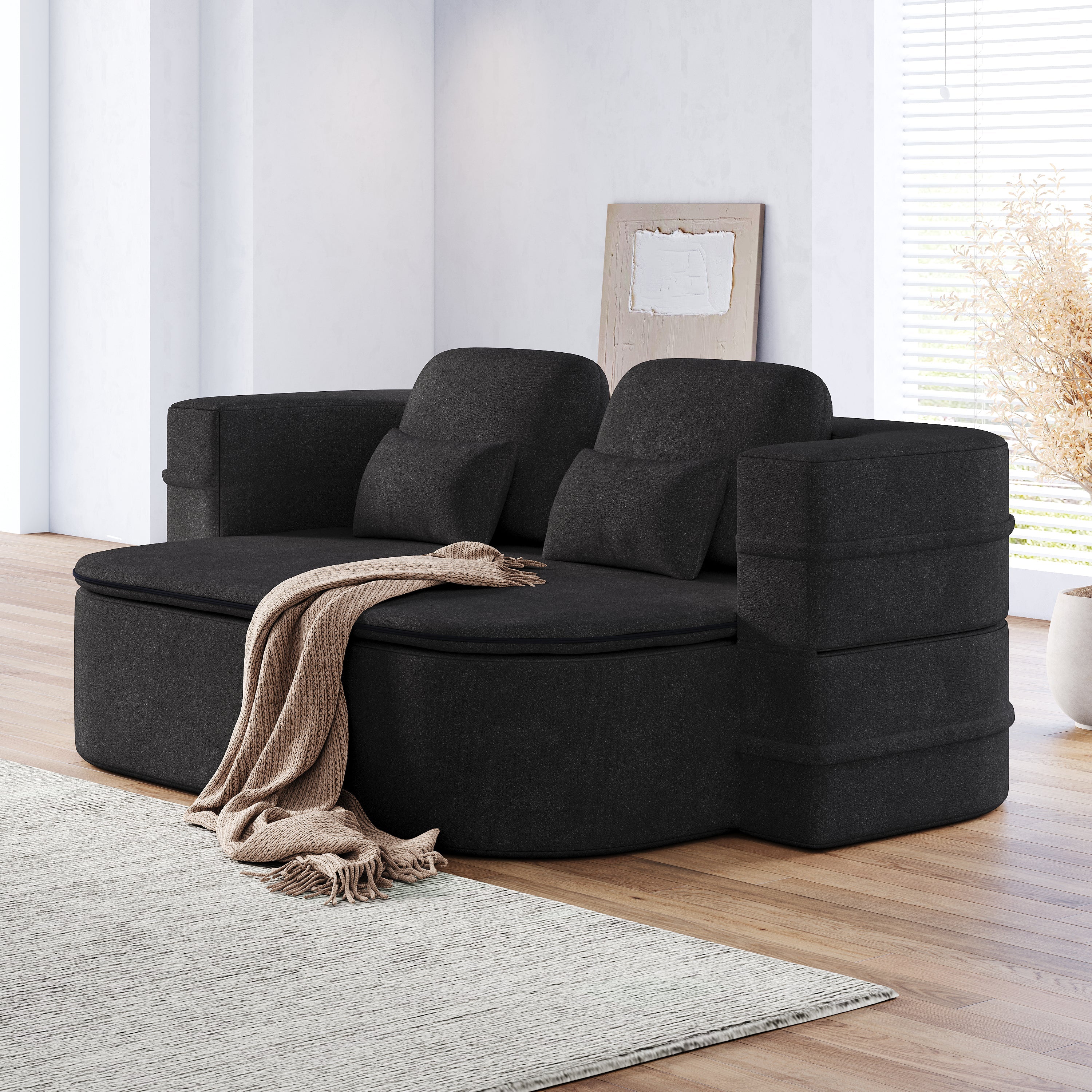 75''2-in-1 Foldable Sofa,Convertible Sleeper Foam Sofa Bed with Multi Functional Blanket, Chenille Floor folding sofa bed,  Floor Sofa Lounge Sofa for Living Room Bedroom Lounge Studio