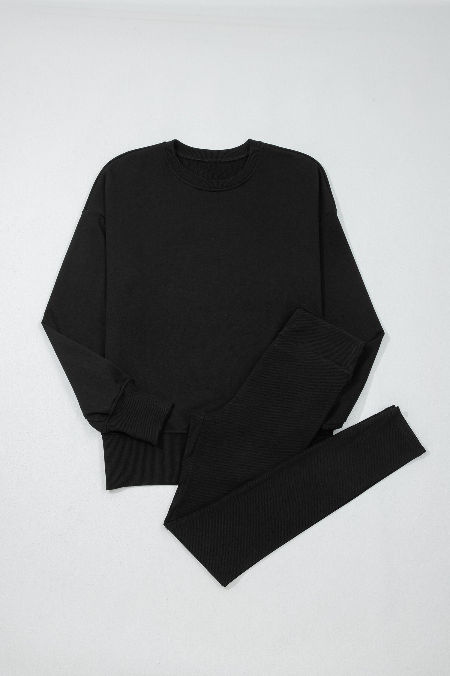 Solid Oversize Sweatshirt and Ribbed Leggings Set