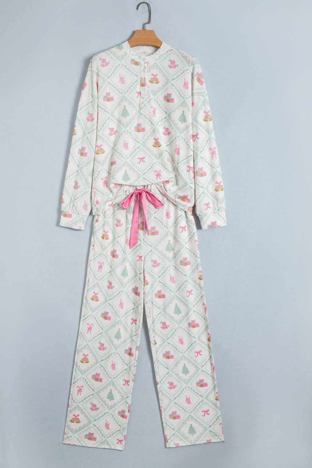 Christmas Patchwork Henley Top & Pant Pajama Set