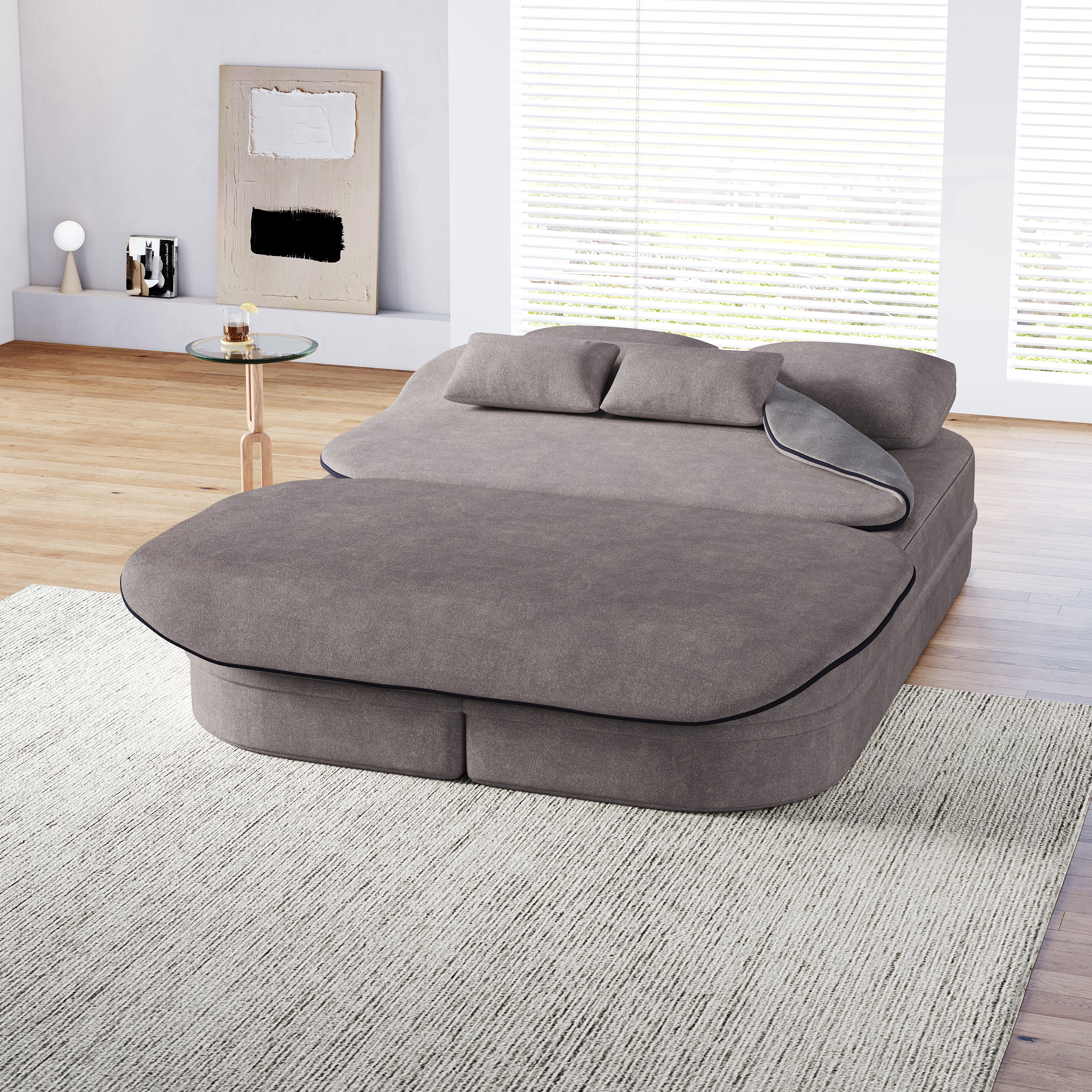 75''2-in-1 Foldable Sofa,Convertible Sleeper Foam Sofa Bed with Multi Functional Blanket, Chenille Floor folding sofa bed,  Floor Sofa Lounge Sofa for Living Room Bedroom Lounge Studio