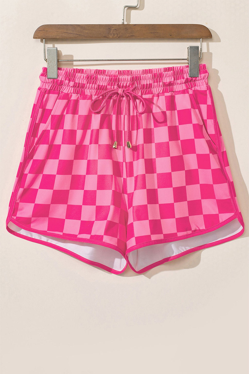 Checker Drawstring Elastic Waist Shorts
