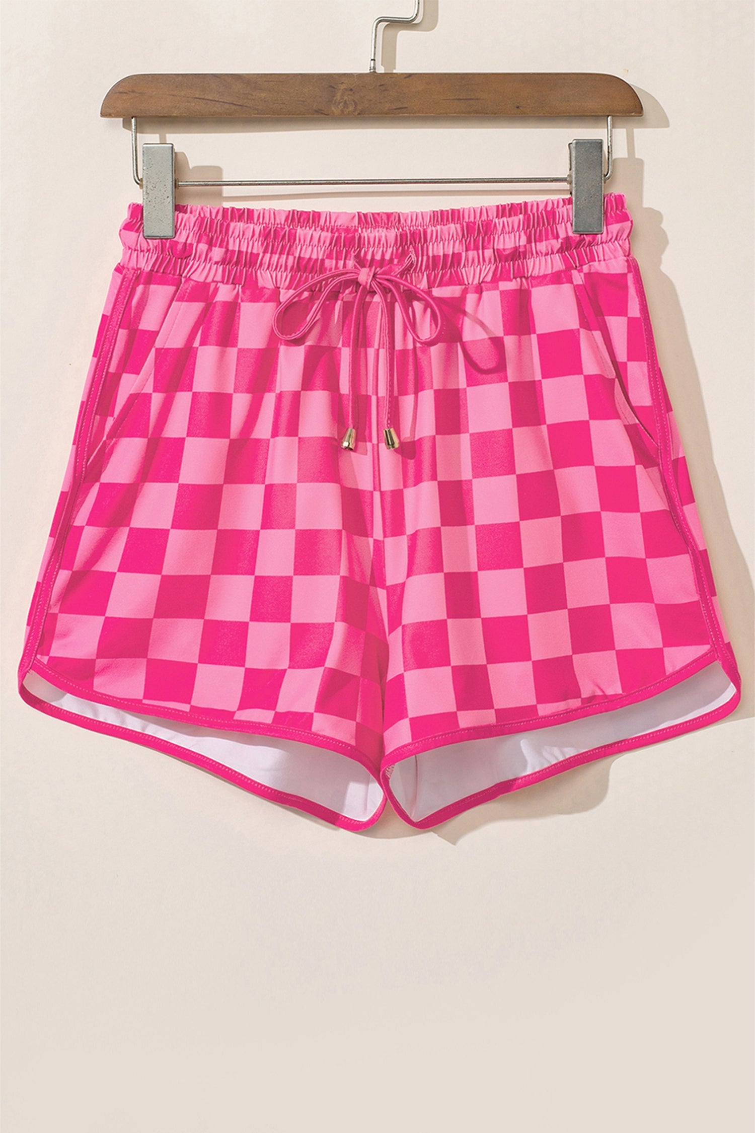 Checker Drawstring Elastic Waist Shorts
