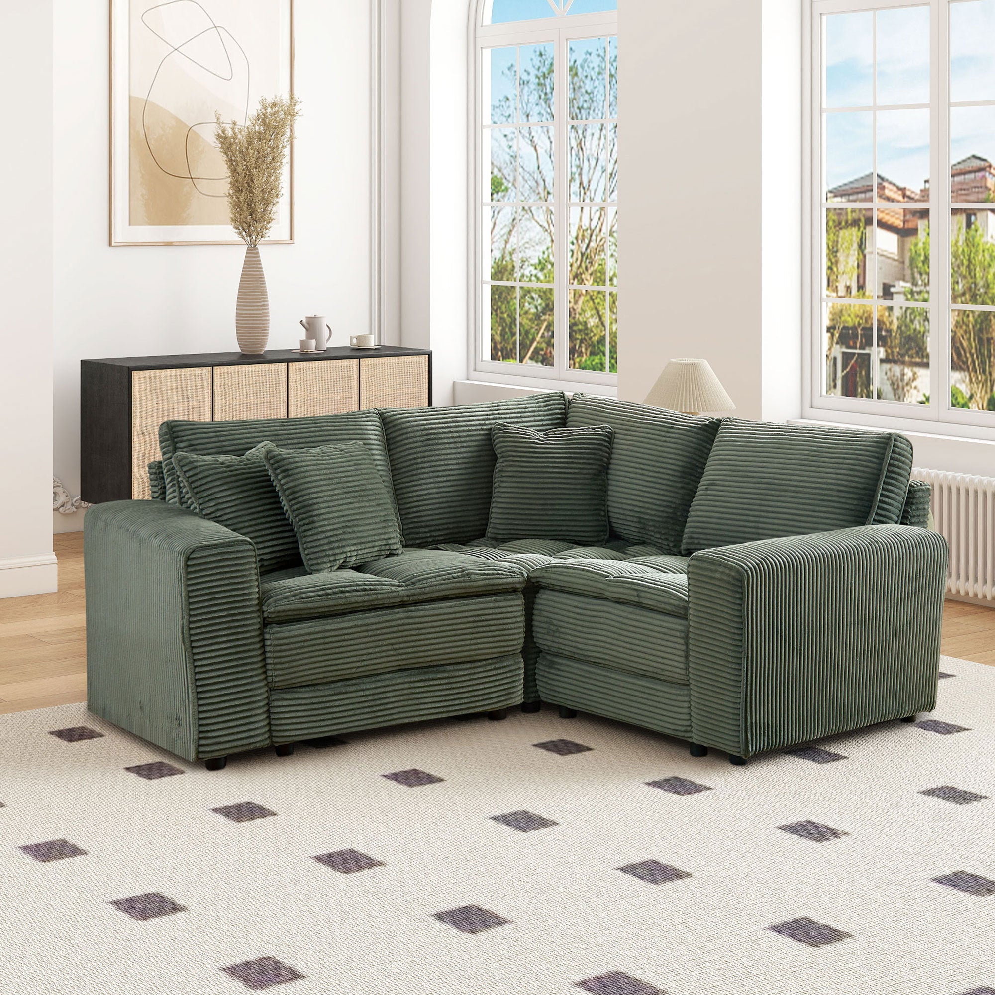 3 Seats(complimentary 3 pillows),Couch with Detachable Seat & Back Cushion, Corduroy Upholstery Sofa&Couch for Living Room,Apartment