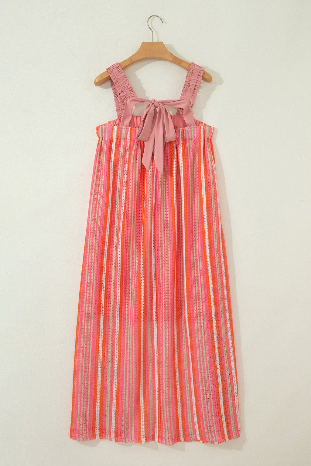 Stripe Textured Knit Ruffle Tie Back Maxi Dress