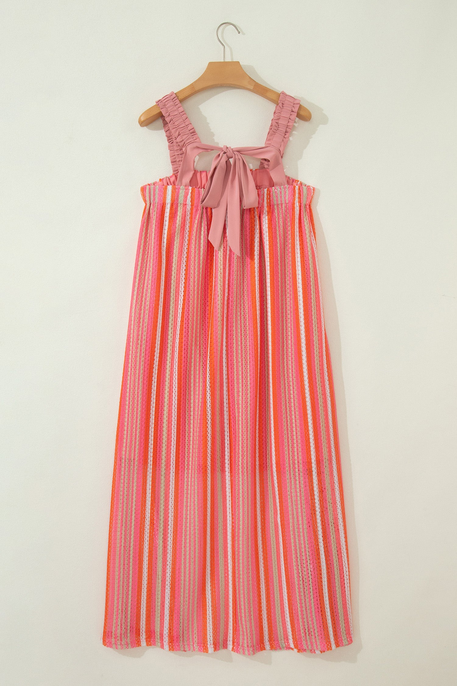 Stripe Textured Knit Ruffle Tie Back Maxi Dress