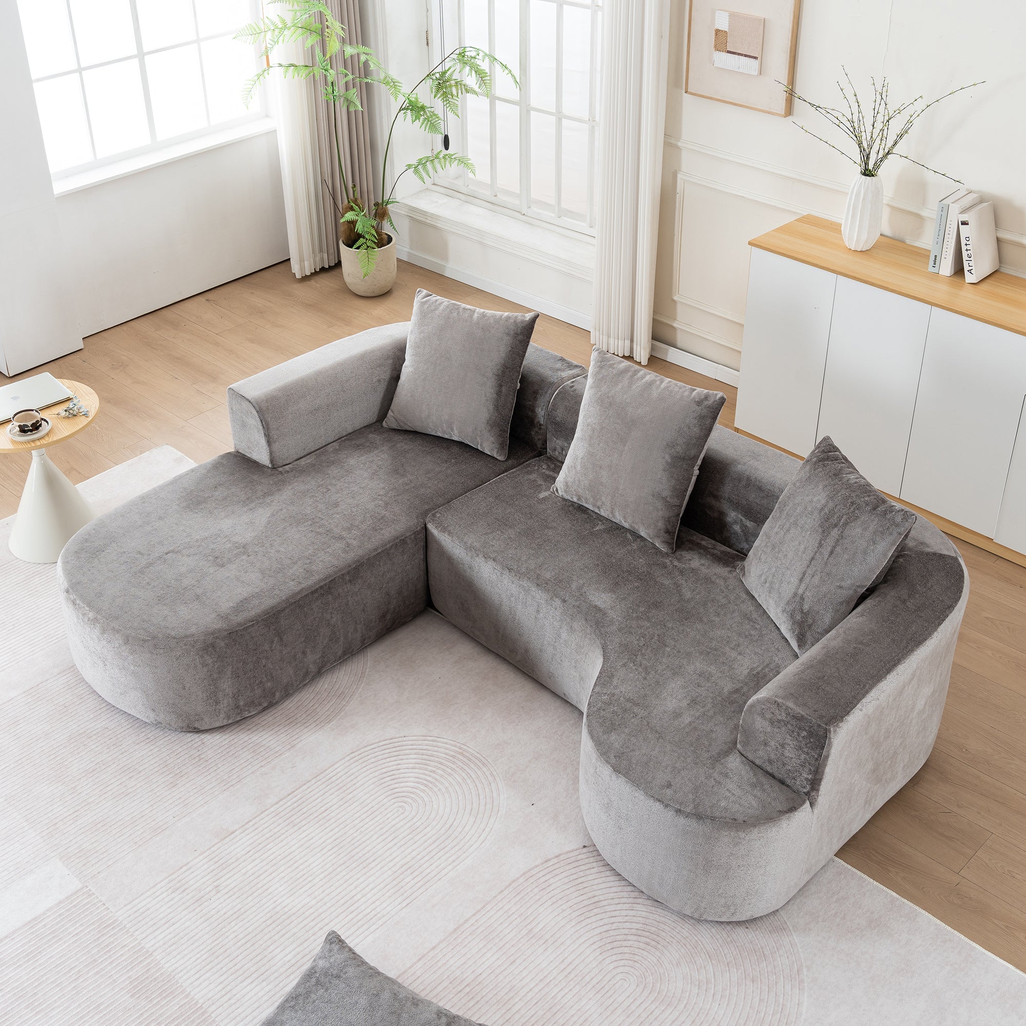 Modular Grey-Corduroy Fabric Sectional Sofa with L-Shape Chaise, Cloud Sectional Modern Sleeper Couch with Deep Seat,Sponge Compression Sofas No Assembly Required
