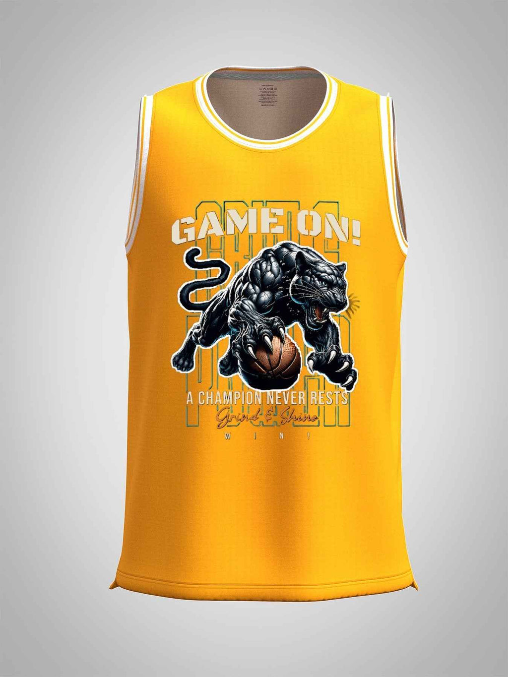 Game On! Grind & Shine Jaguar Yellow Basketball Jersey - Front & Back Printing