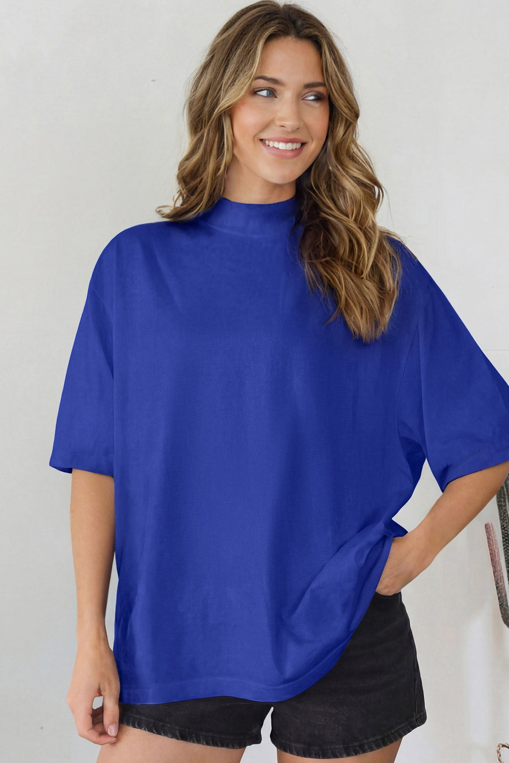 Oversized Solid Color High Neck Tee