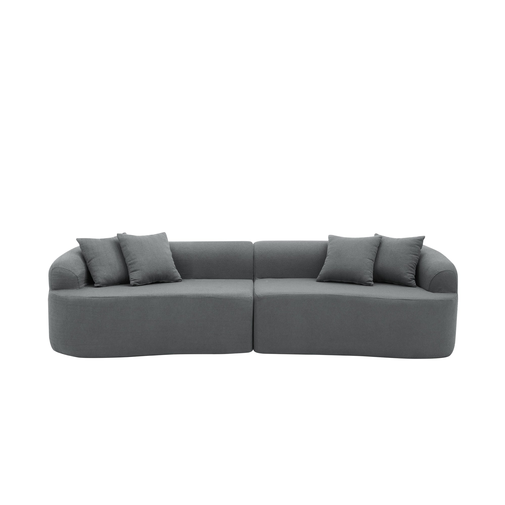 Curved Modular Sectional Sofa in Lamb's Wool Fabric, Modern Minimalist Style, Compressed (No Assembly Required), Comfy for Living Room & Bedroom - Gray