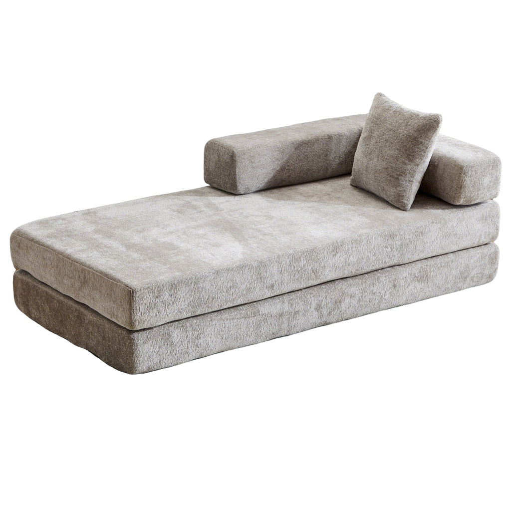 Floor Couch,Compression Sofa,Convertible Floor Sofa Bed-with Pillow Back Support Armrest,Comfy Futon Couch Lounge Sleeper Bed,Chenille fabric,for Living Room Bedroom (LIGHT-GREY)