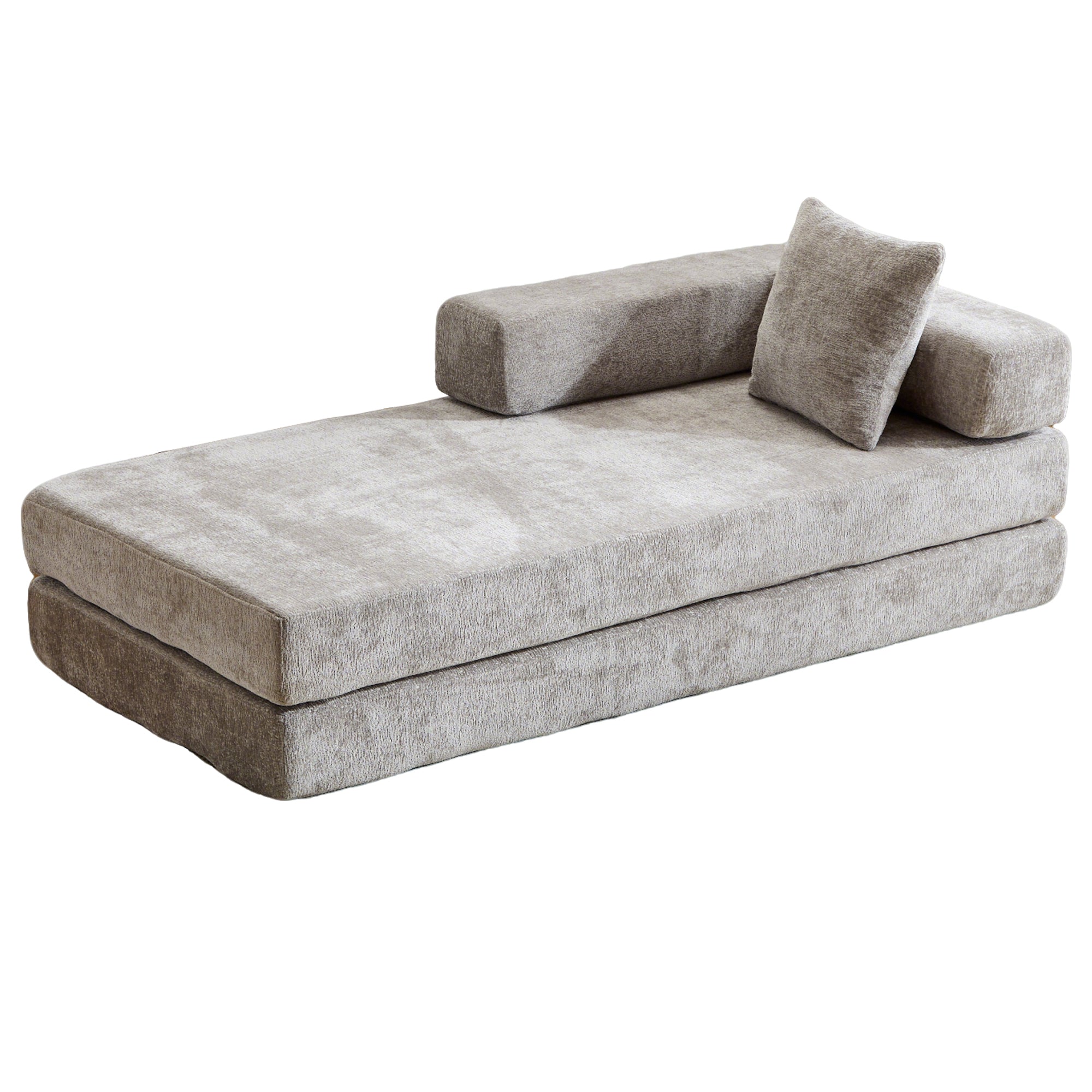 Floor Couch,Compression Sofa,Convertible Floor Sofa Bed-with Pillow Back Support Armrest,Comfy Futon Couch Lounge Sleeper Bed,Chenille fabric,for Living Room Bedroom (LIGHT-GREY)