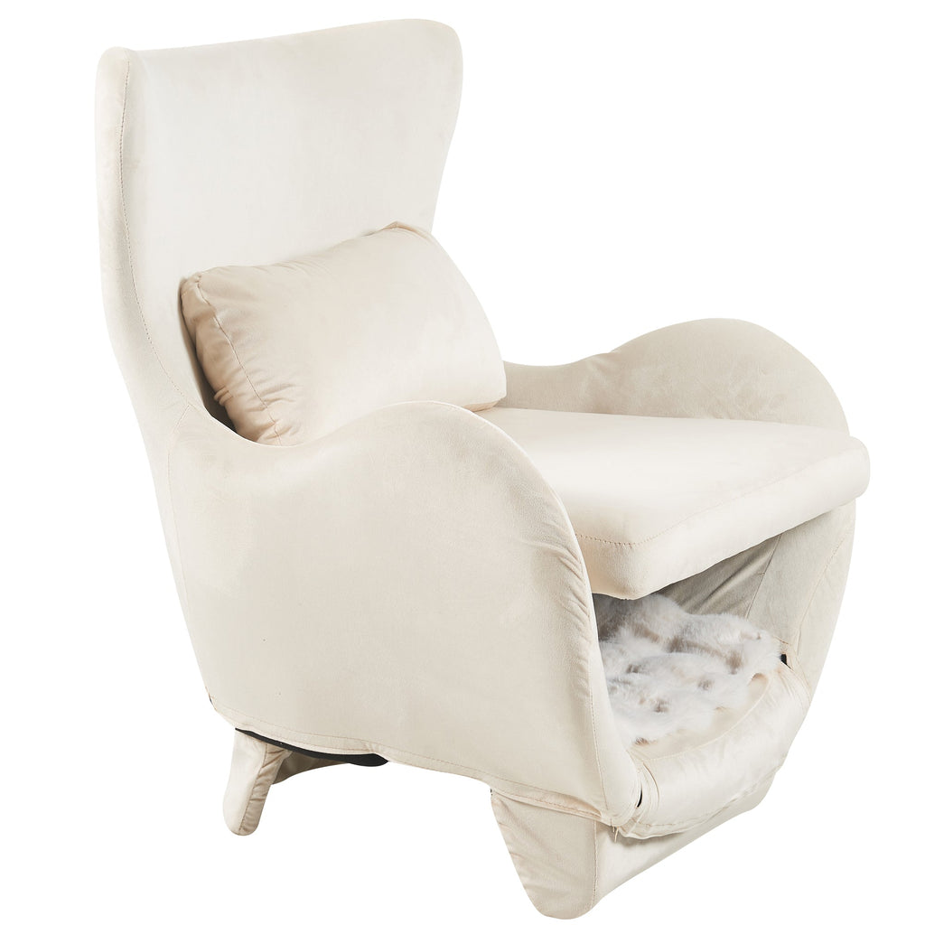 Furniture Style 2 in 1 Pet Friendly  Modern Velvet Lounge Chair, Upholstered  Back Accent Chair Leisure Single Sofa Chair for Living Room Office, White