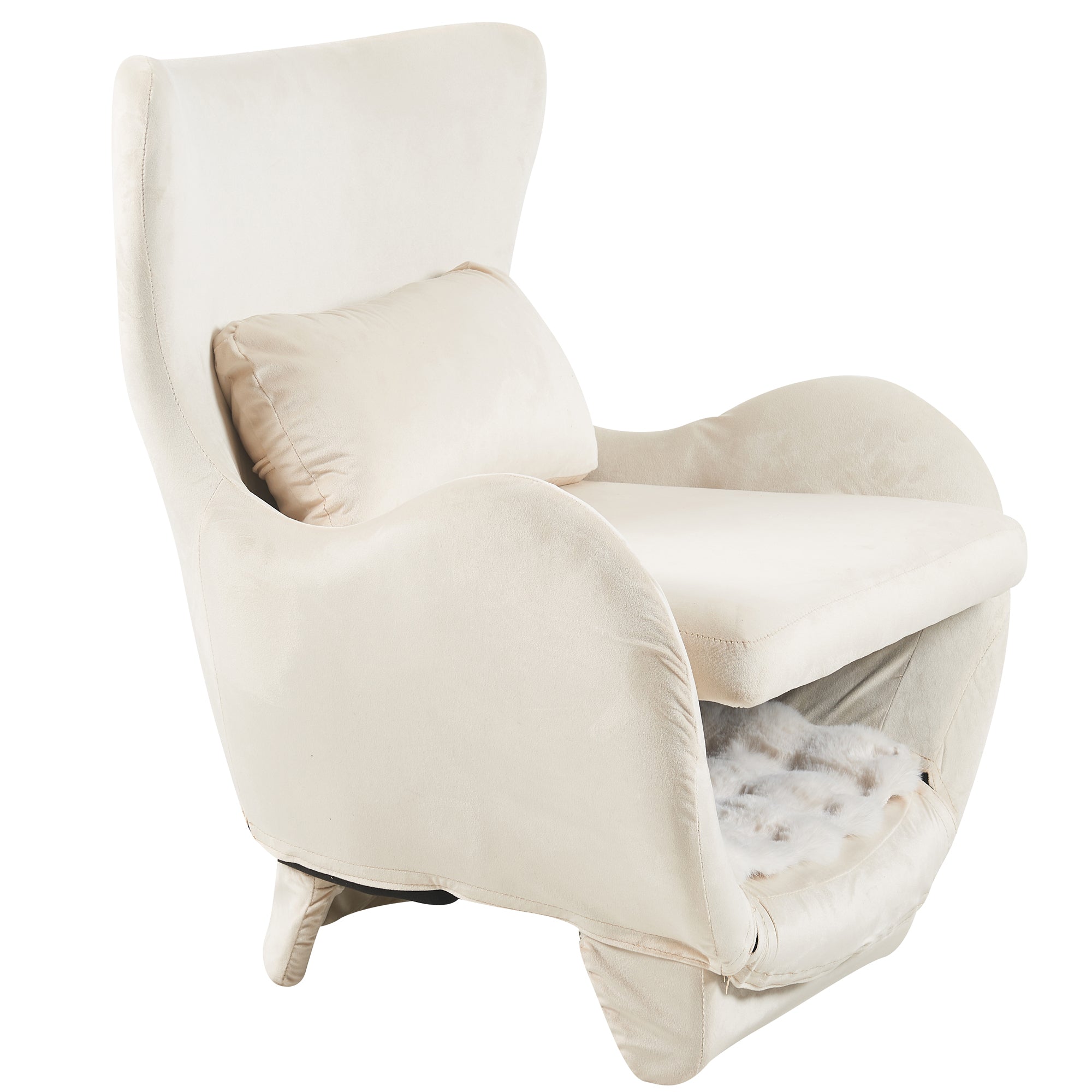 Furniture Style 2 in 1 Pet Friendly  Modern Velvet Lounge Chair, Upholstered  Back Accent Chair Leisure Single Sofa Chair for Living Room Office, White