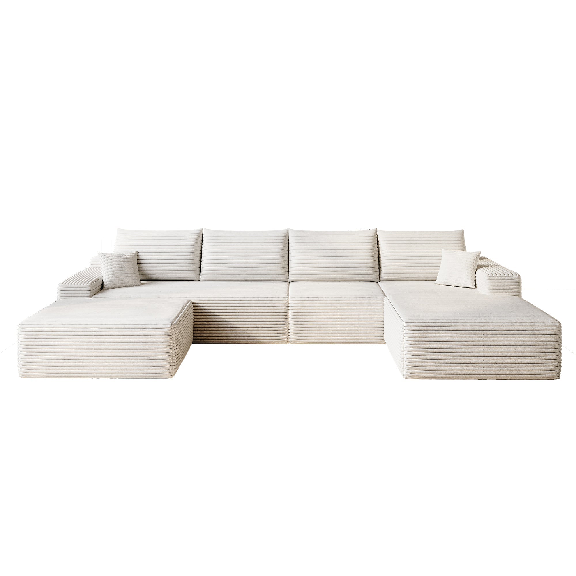 135' Cloud Sectional Sofa with 1 Ottoman,Modern Minimalist Upholstered Couches, Comfort U Shaped Sofa for Living Room,Deep Seat Corner Couch,No Assembly Required (Plush Corduroy Fabric),White