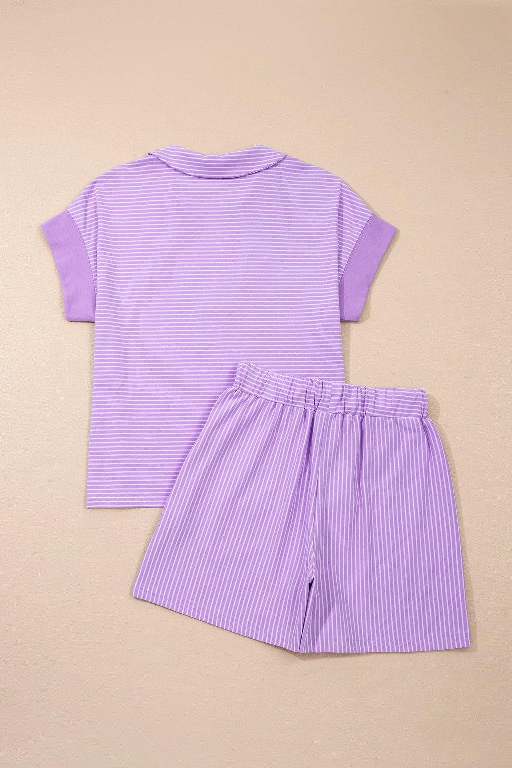 Stripe Dolman Sleeve Polo Shirt & Drawstring Shorts Set