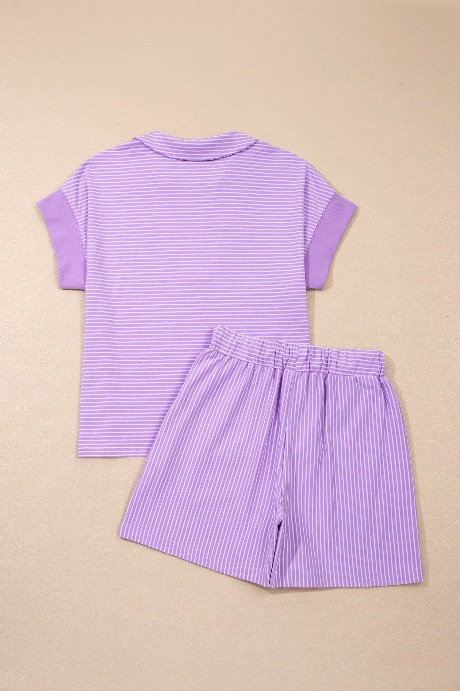 Stripe Dolman Sleeve Polo Shirt & Drawstring Shorts Set