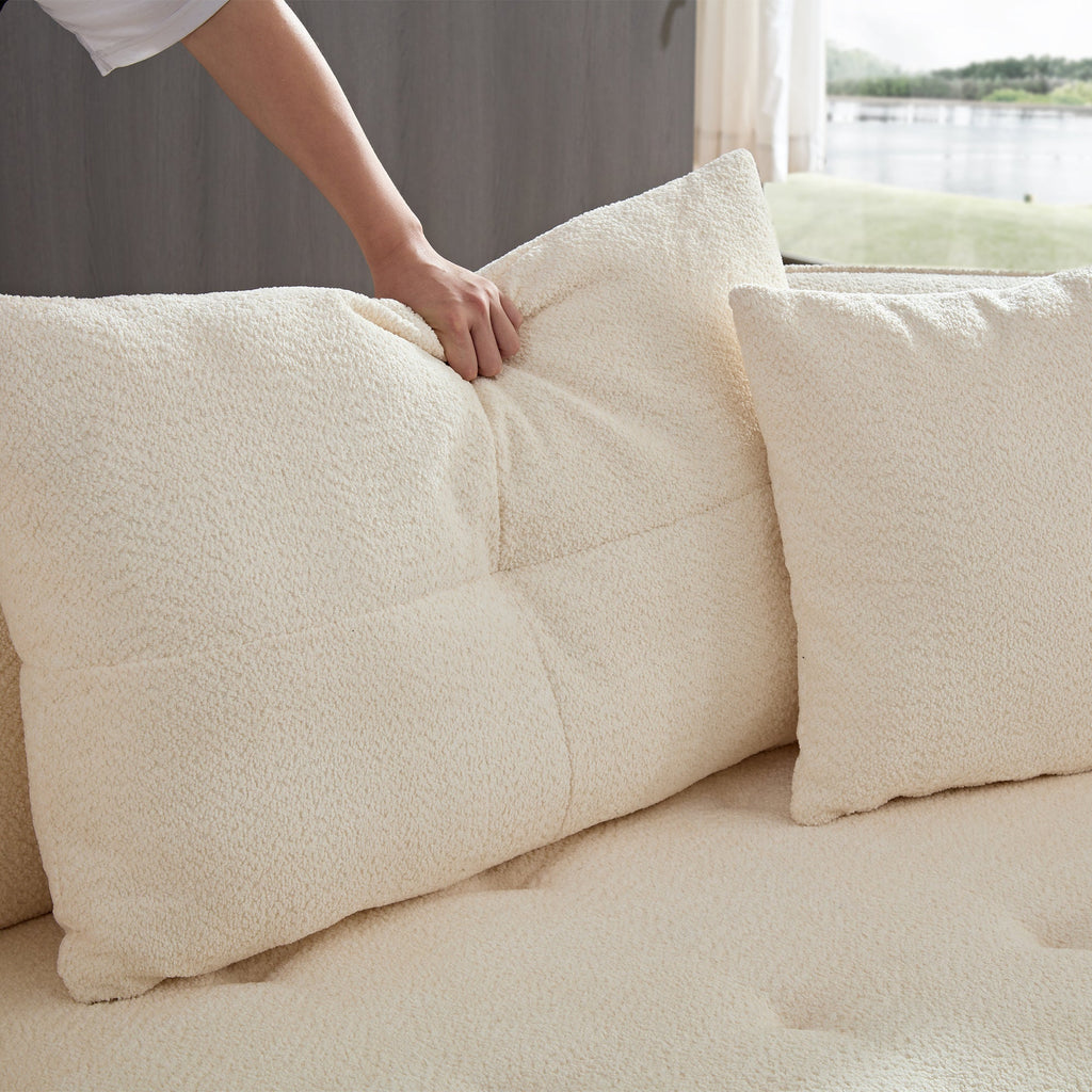 WKS7W 4-Seat Modular Sofa with Removable Pillows in White Durable Fabric and Solid Wood Frame