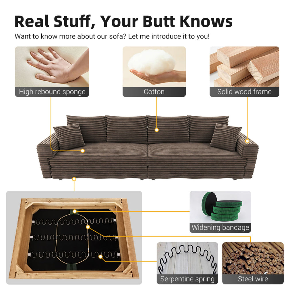 82.7 ' Plush Corduroy 3-Seat Sofa, Modern Comfy Upholstered Sofa Cloud Couch, Deep Seat Couches with Soft Pillows and 1 Ottomans, Convertible Sofa Lounge Chair, for Living Room,Apartment,Office,Camel