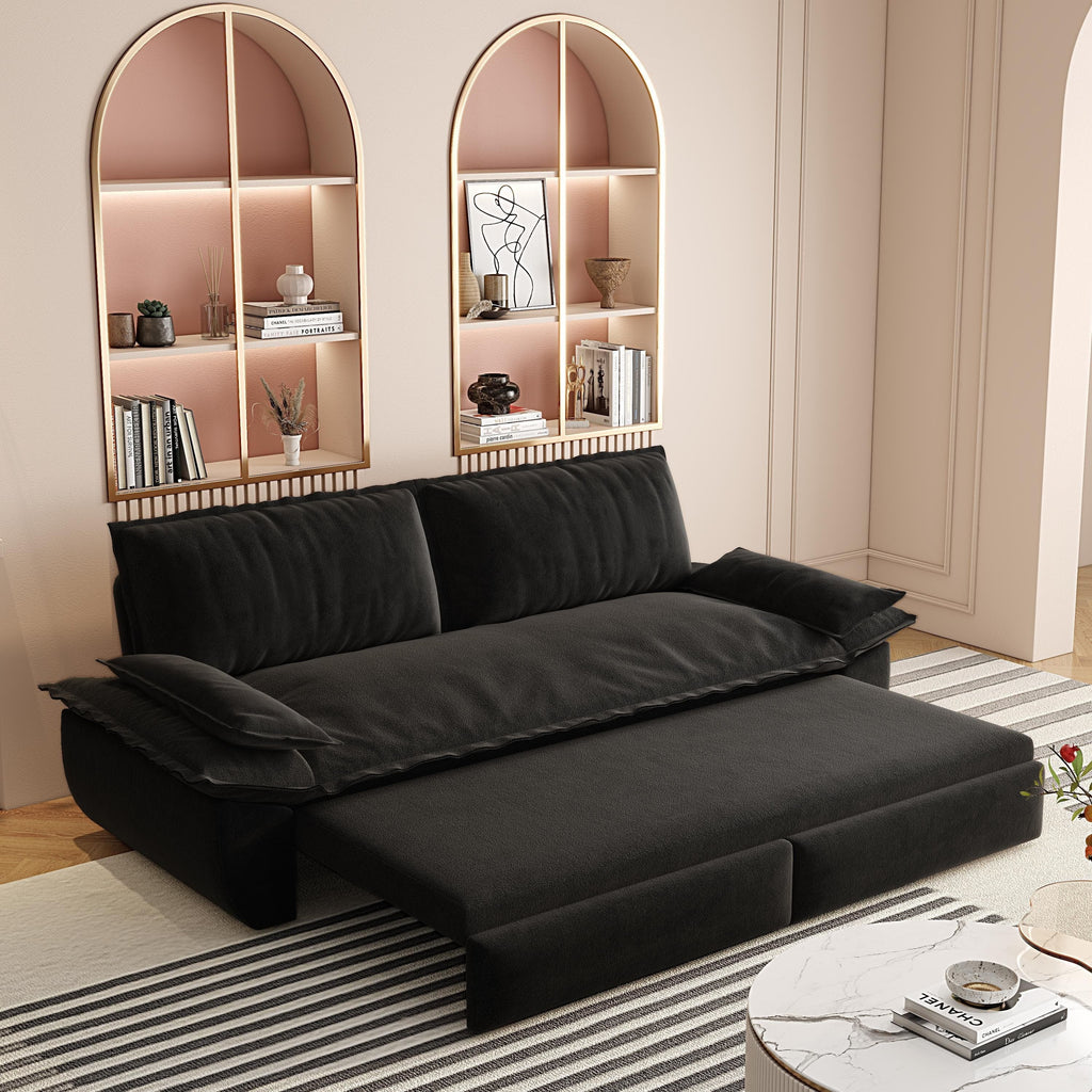 73.2' Queen Pull Out Sofa Bed,3-in-1 Convertible Sleeper Sofa,Multi-Functional Velvet Loveseat Bed,Black(Old Sku:W1885S00050)