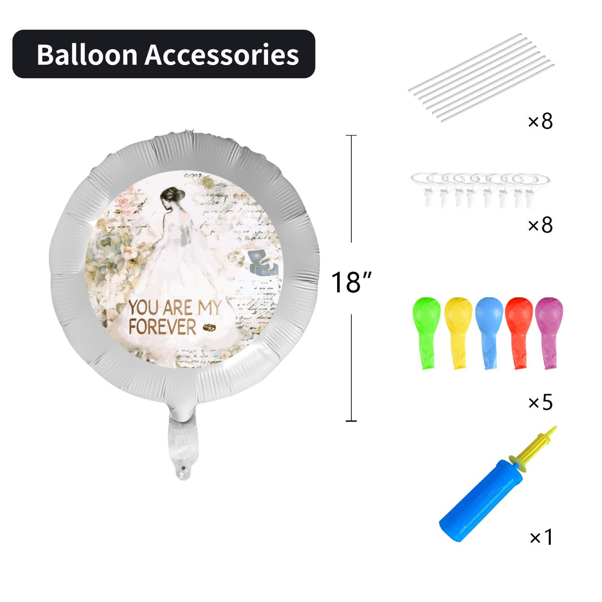 You Are My Forever Wedding 18-inch Custom Aluminum Foil Balloons - Pack of 3 (Made in USA)