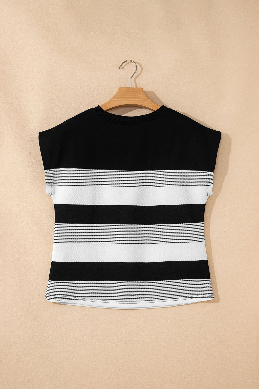 Stripe Mixed Crew Neck Cap Sleeve T-Shirt